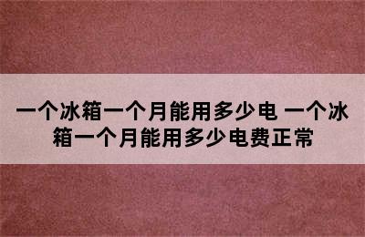 一个冰箱一个月能用多少电 一个冰箱一个月能用多少电费正常